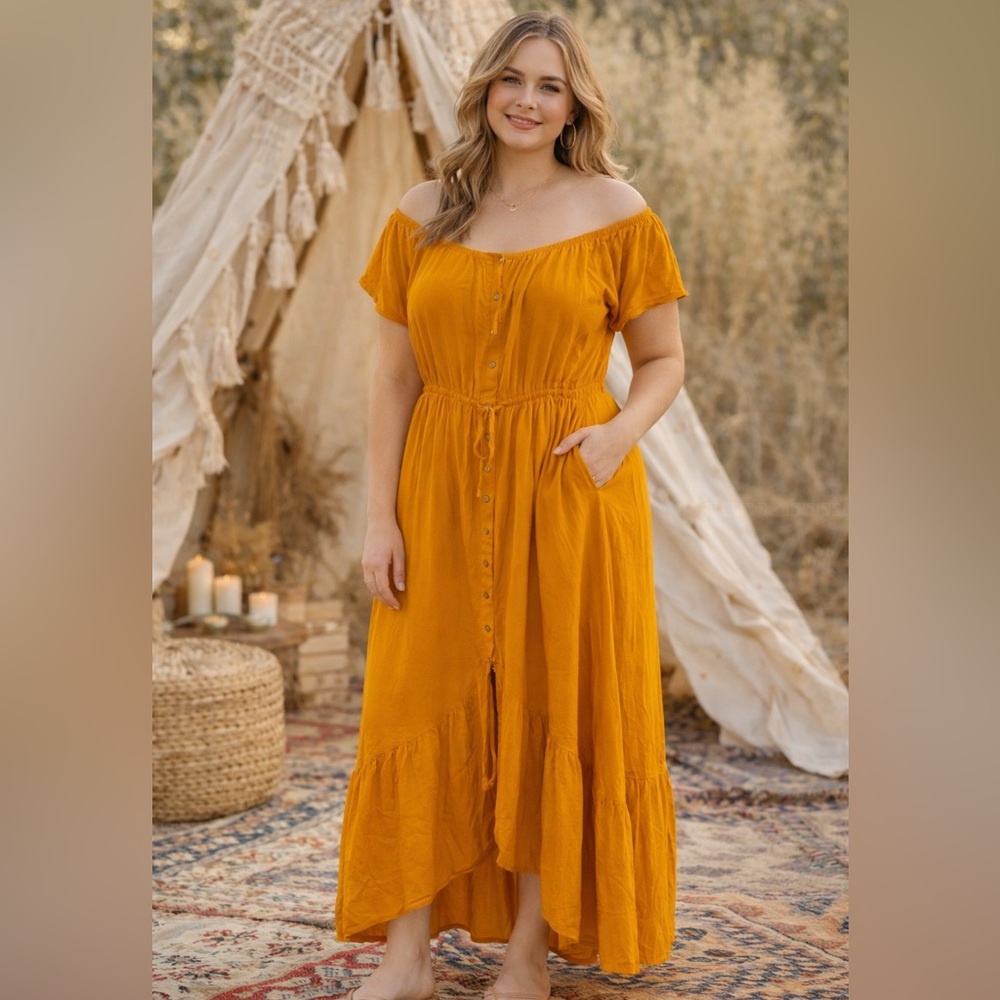 INDIGO‎ Rose womens off shoulder elastic waist maxi dress plus size 2X